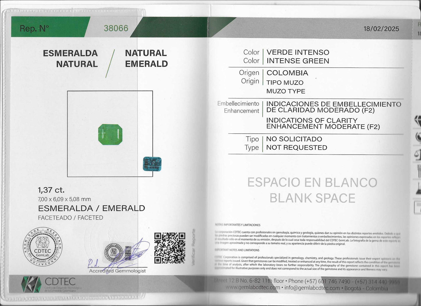 ESMERALDA CDTEC CORTE ESMERALDA 1.37 CTS