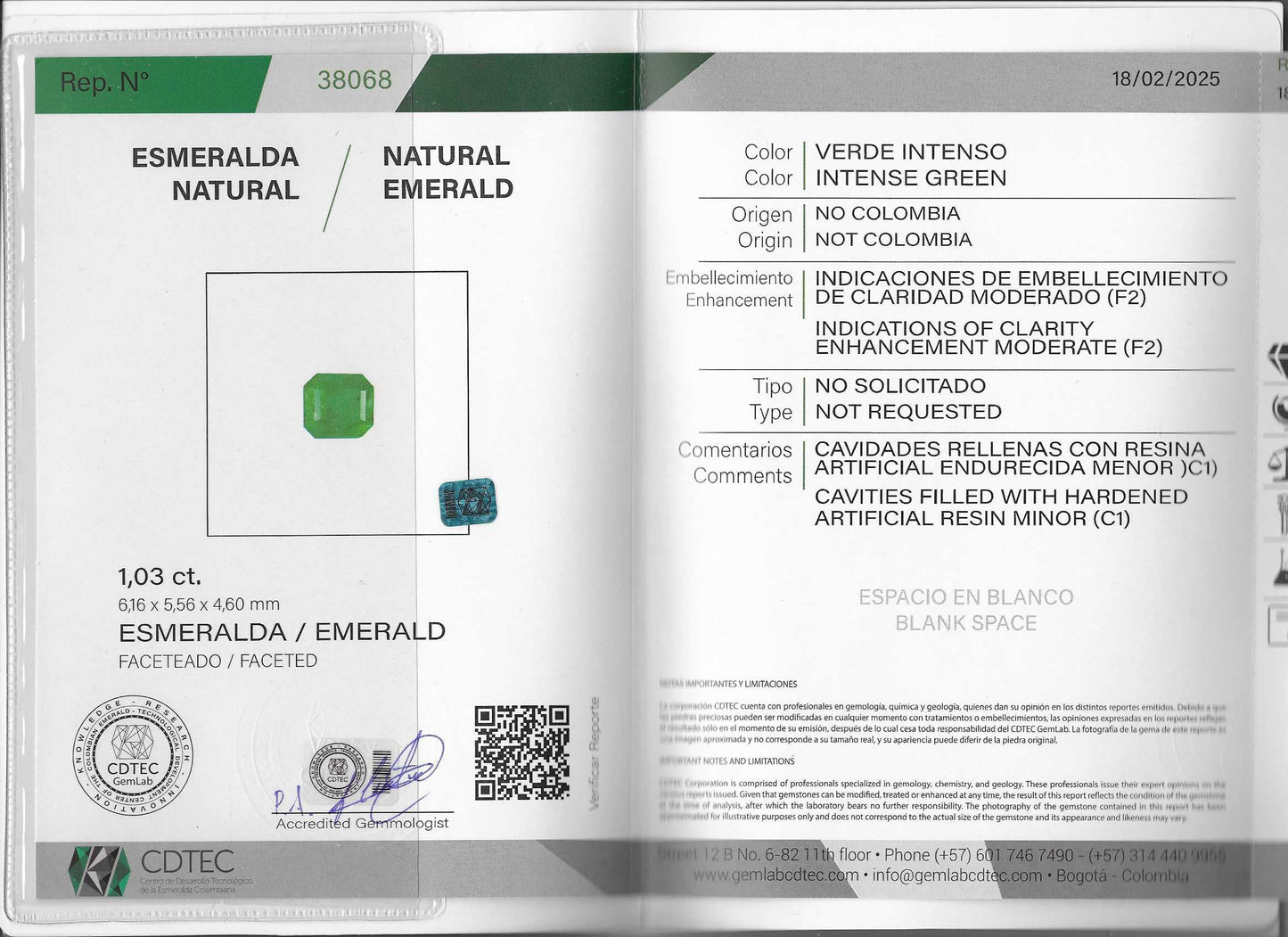 ESMERALDA CDTEC CORTE ASSCHER 1.03 CTS