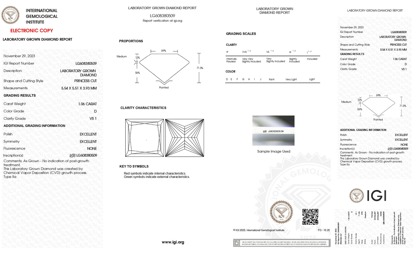 DIAMANTE DE LABORATORIO IGI CORTE PRINCESS 1.06CT D VS1
