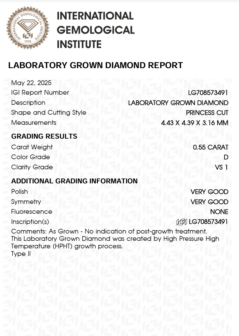 DIAMANTE DE LABORATORIO IGI PRINCESS 0.50 CTS D VS1