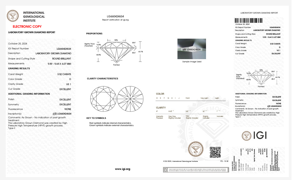 DIAMANTE DE LABORATORIO IGI 3.52 CT CORTE BRILLANTE D VS1