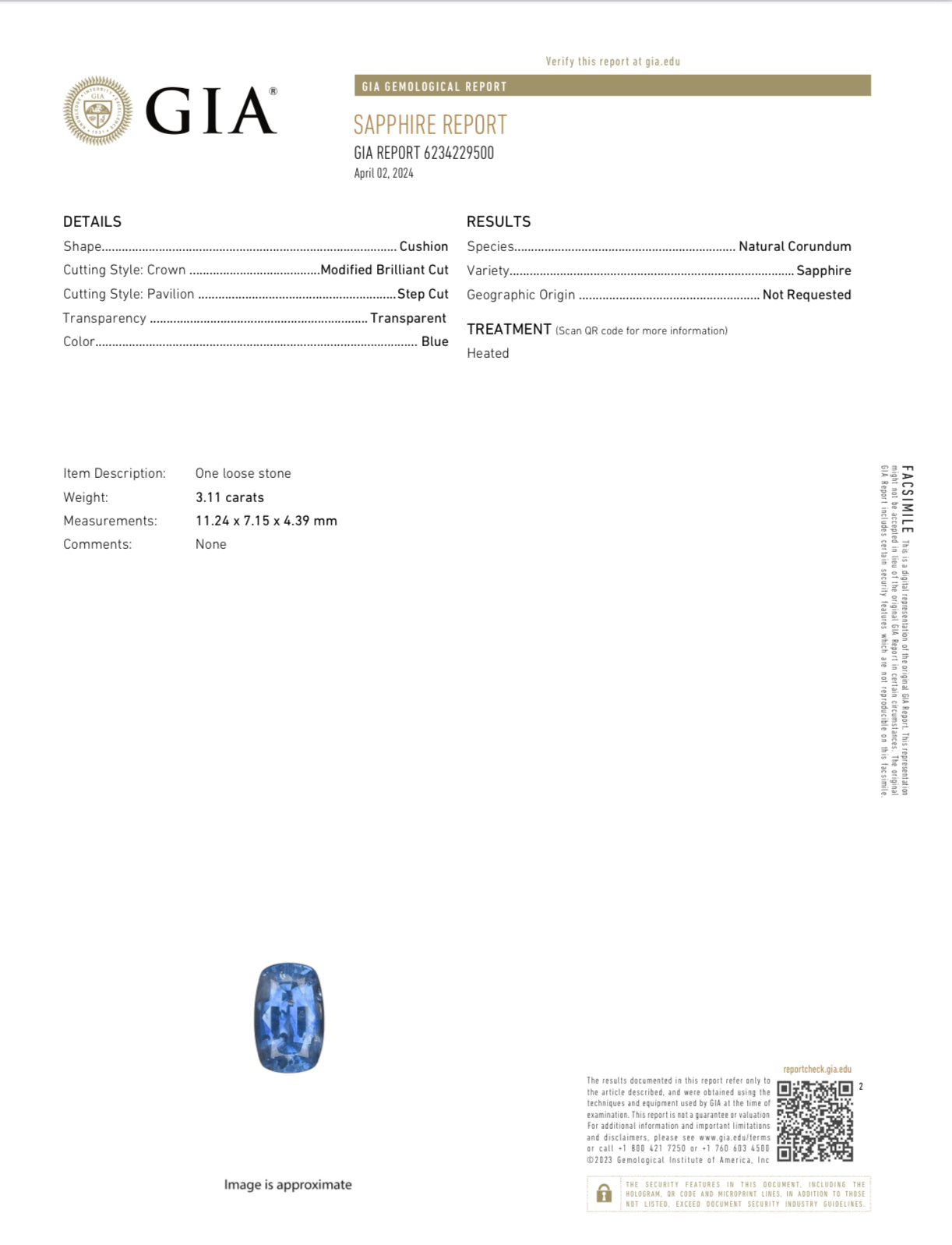 ZAFIRO GIA 3.11CT