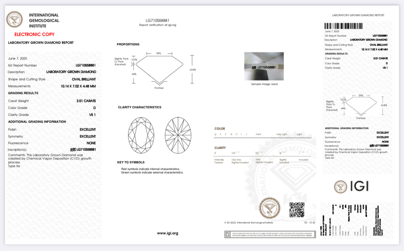 DIAMANTE DE LABORATORIO IGI CORTE OVAL 2.01 CTS D VS1