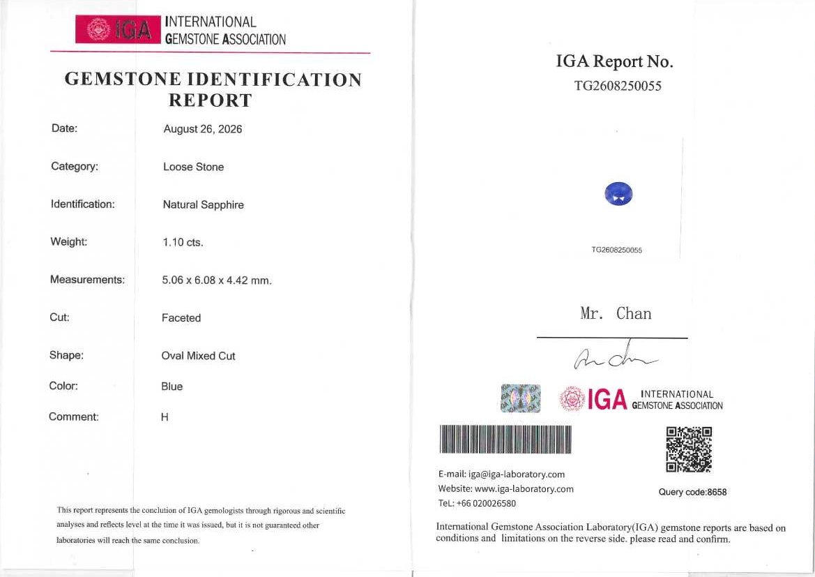 ZAFIRO IGA OVAL 1.10 CTS 5.06 X 6.08 X 4.42 MM