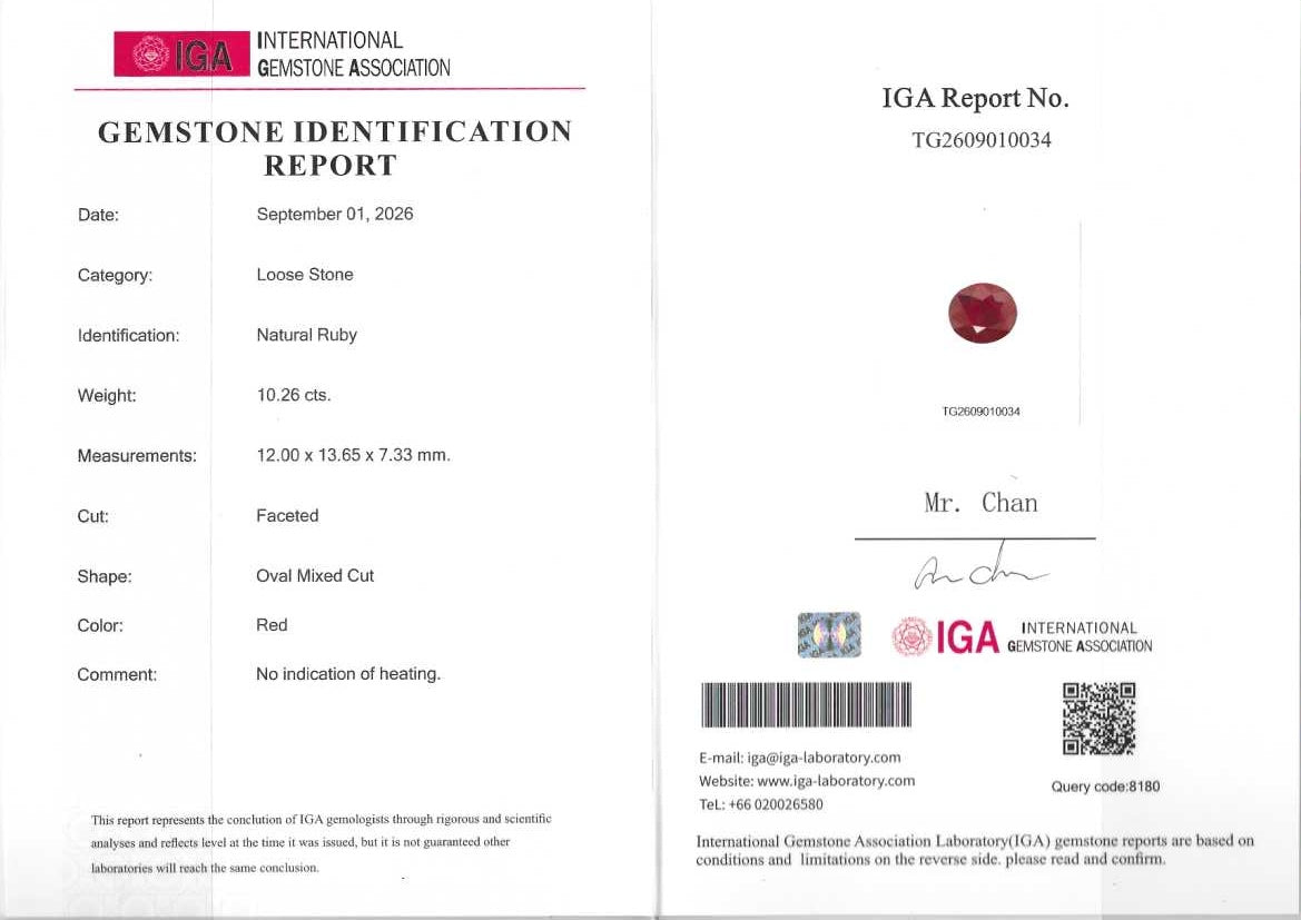 RUBY IGA OVAL 10.26 CTS 12.00 X 13.65 X 7.33 MM