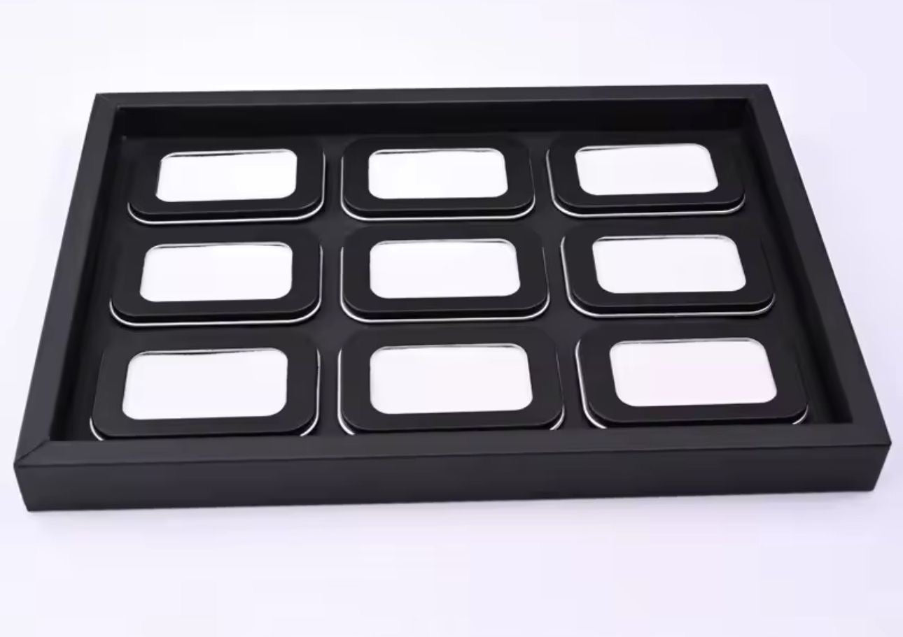 EXHIBIDOR PARA GEMAS CON 9 PIEZAS CORTE RECTANGULAR 32 X 22 CM