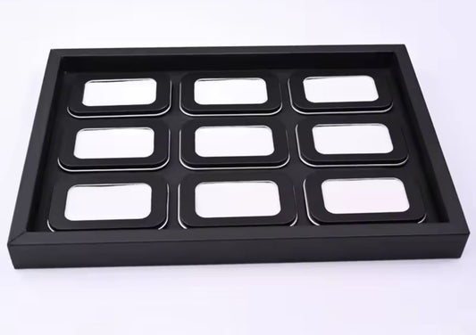 EXHIBIDOR PARA GEMAS CON 9 PIEZAS CORTE RECTANGULAR 32 X 22 CM