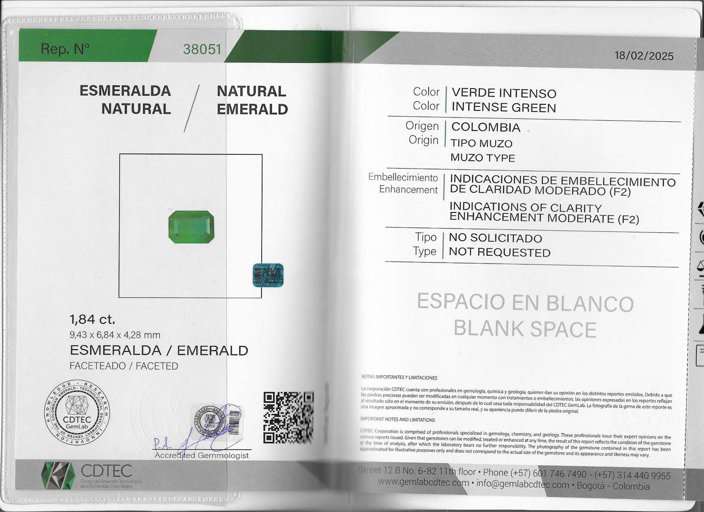 ESMERALDA CDTEC CORTE ESMERALDA 1.84 CTS