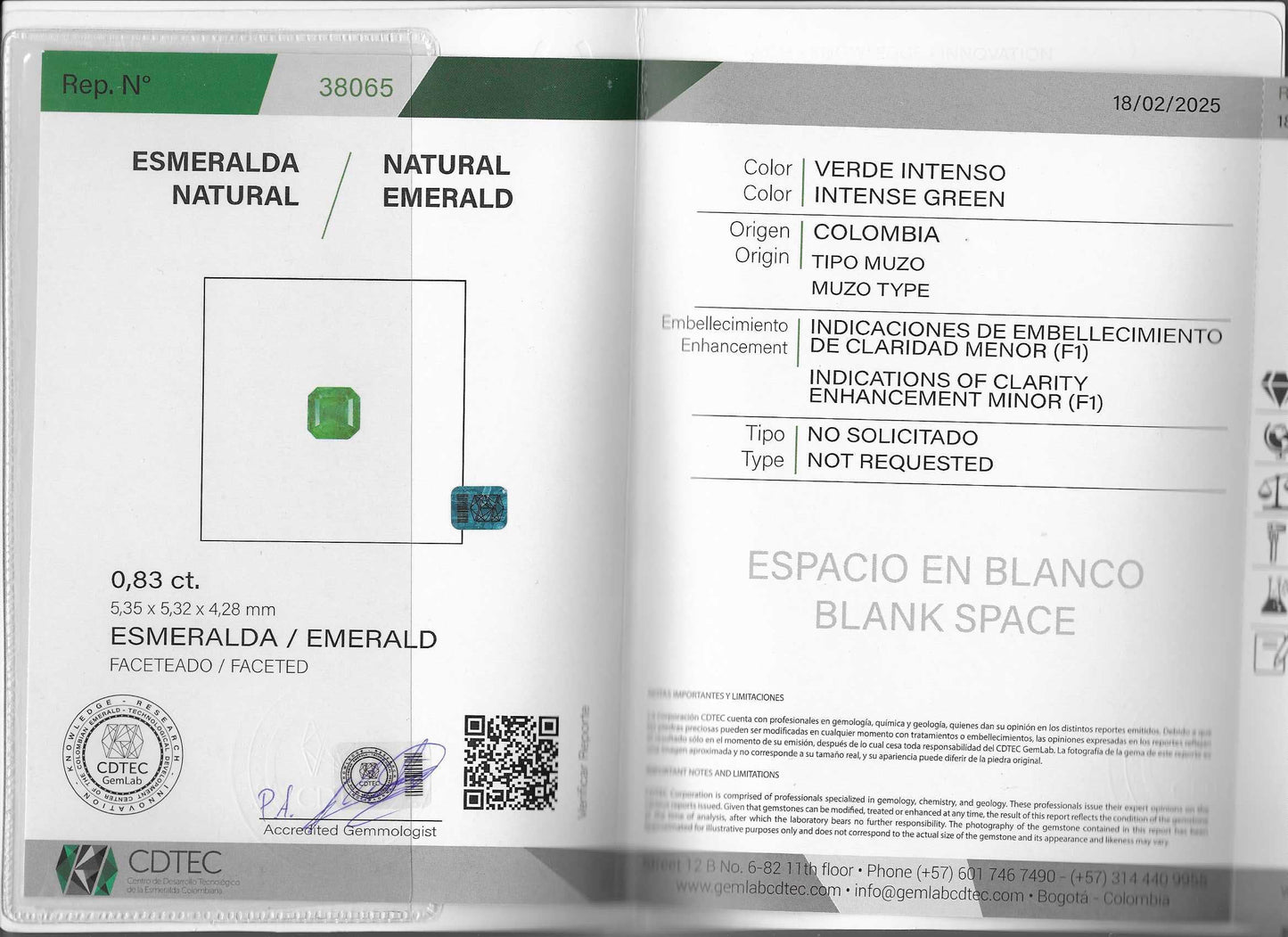 ESMERALDA CDTEC CORTE ASSCHER 0.83 CTS