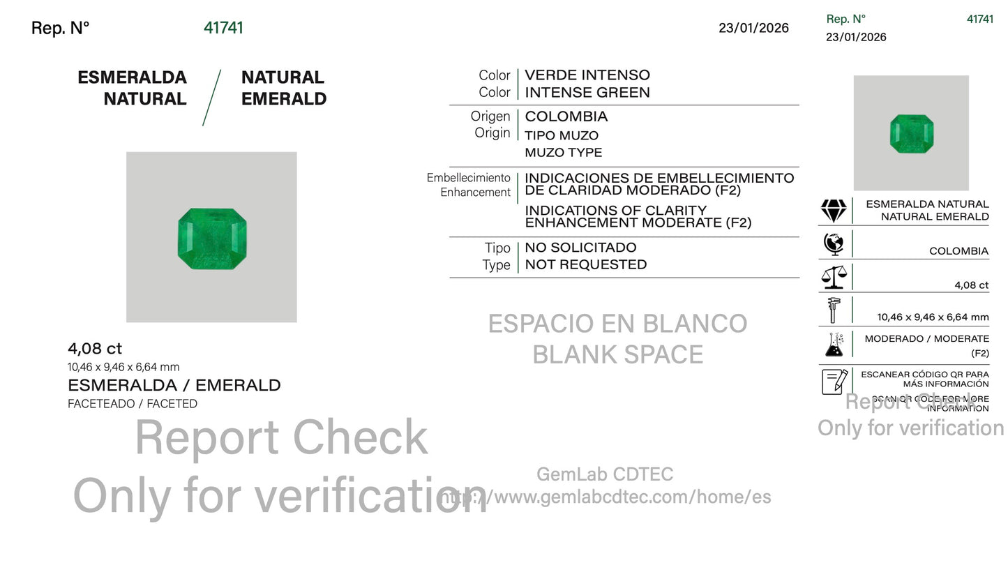 ESMERALDA CDTEC ESMERALDA 4.08 CTS 10.96 X 9.46 X 6.64 MM