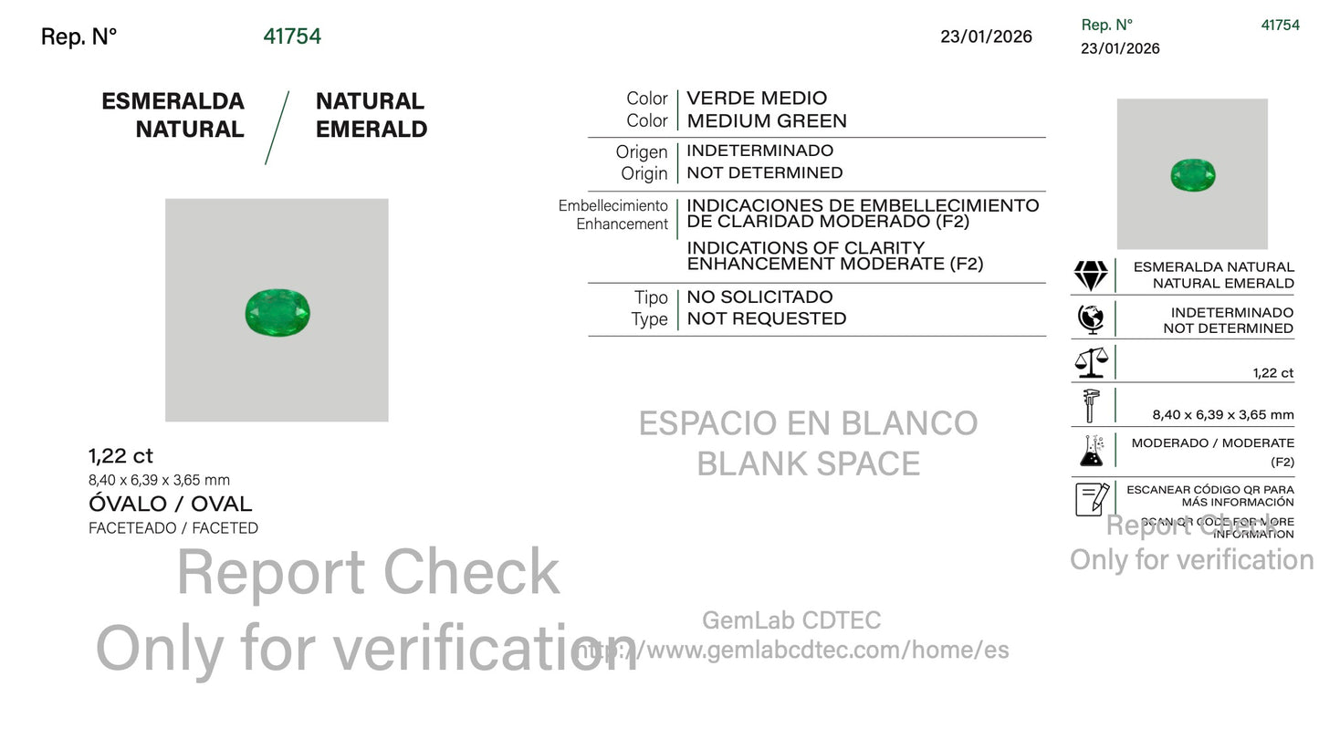 ESMERALDA CDTEC OVAL 1.22 CTS 8.40 X 6.39 X 3.65 MM