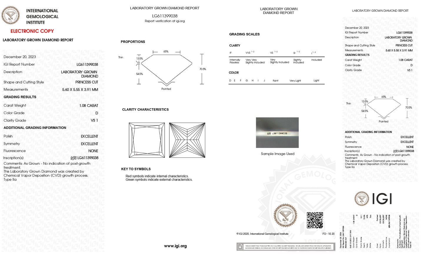 DIAMANTE DE LABORATORIO IGI CORTE PRINCESS 1.08CT D VS1