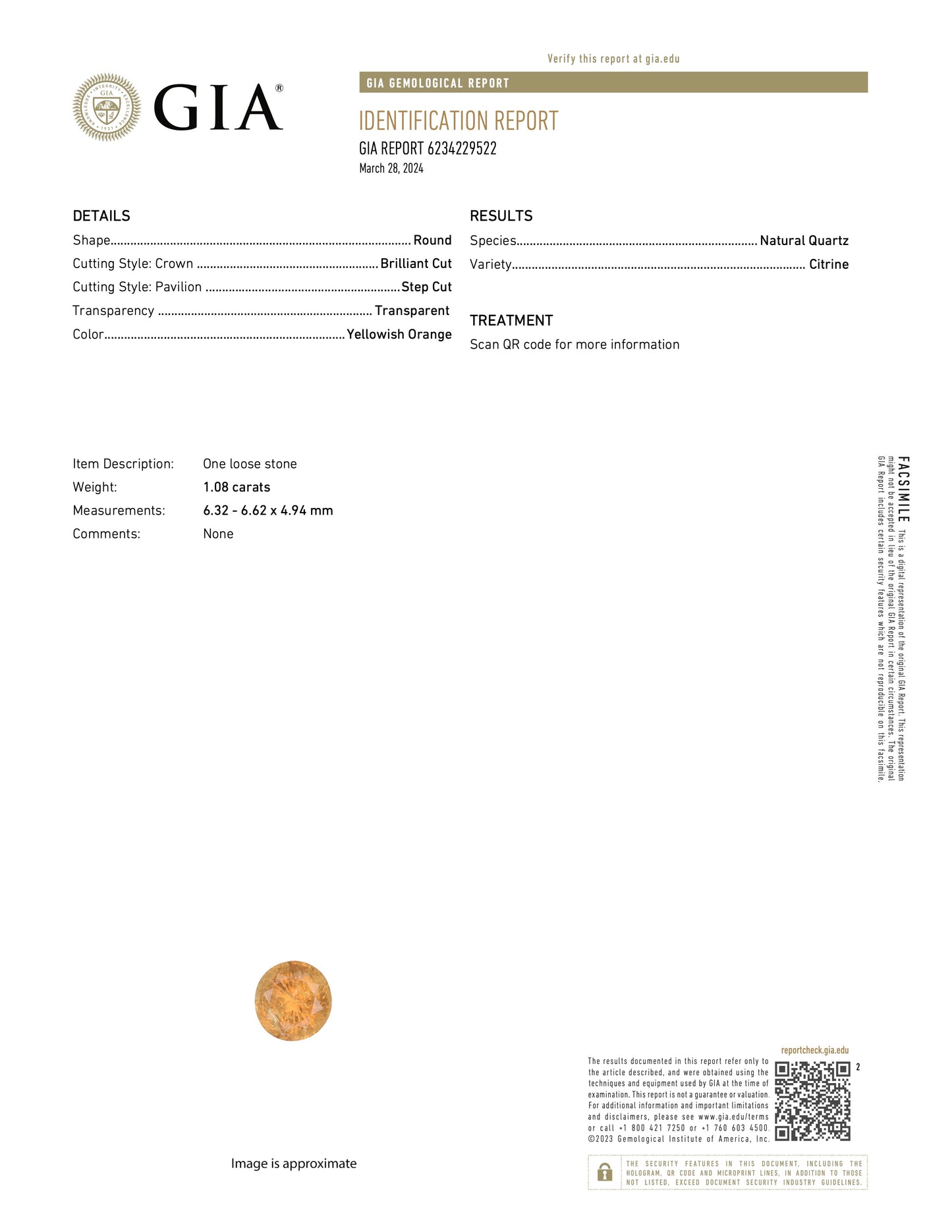 CITRINO GIA 1.08 CT