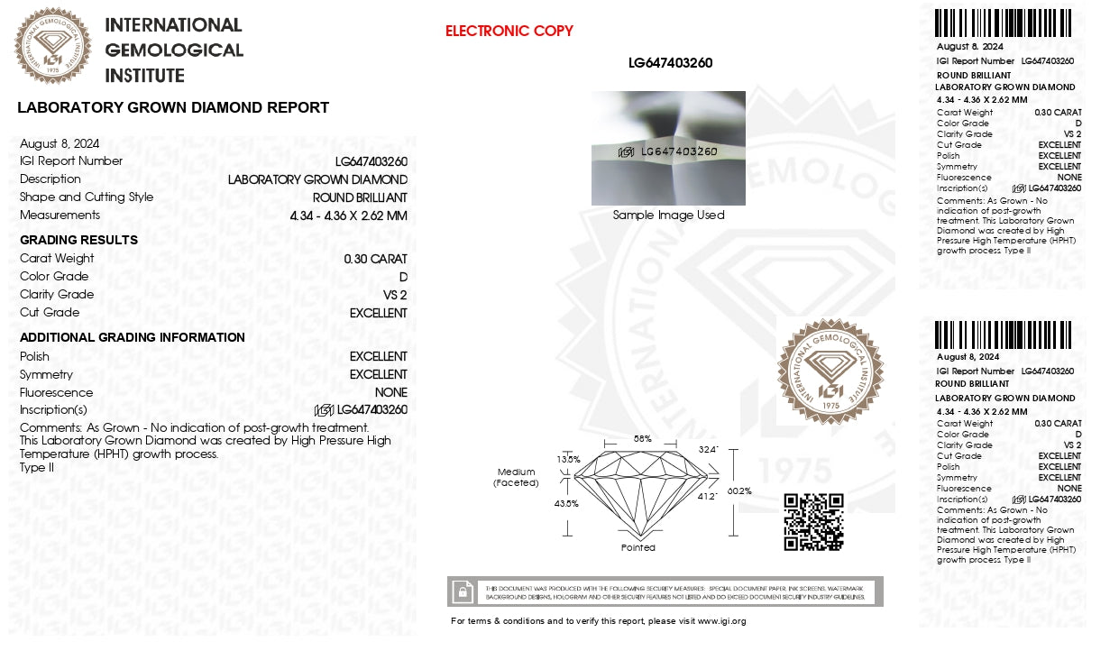 DIAMANTE DE LABORATORIO IGI CORTE BRILLANTE 0.30 CTS D VS2