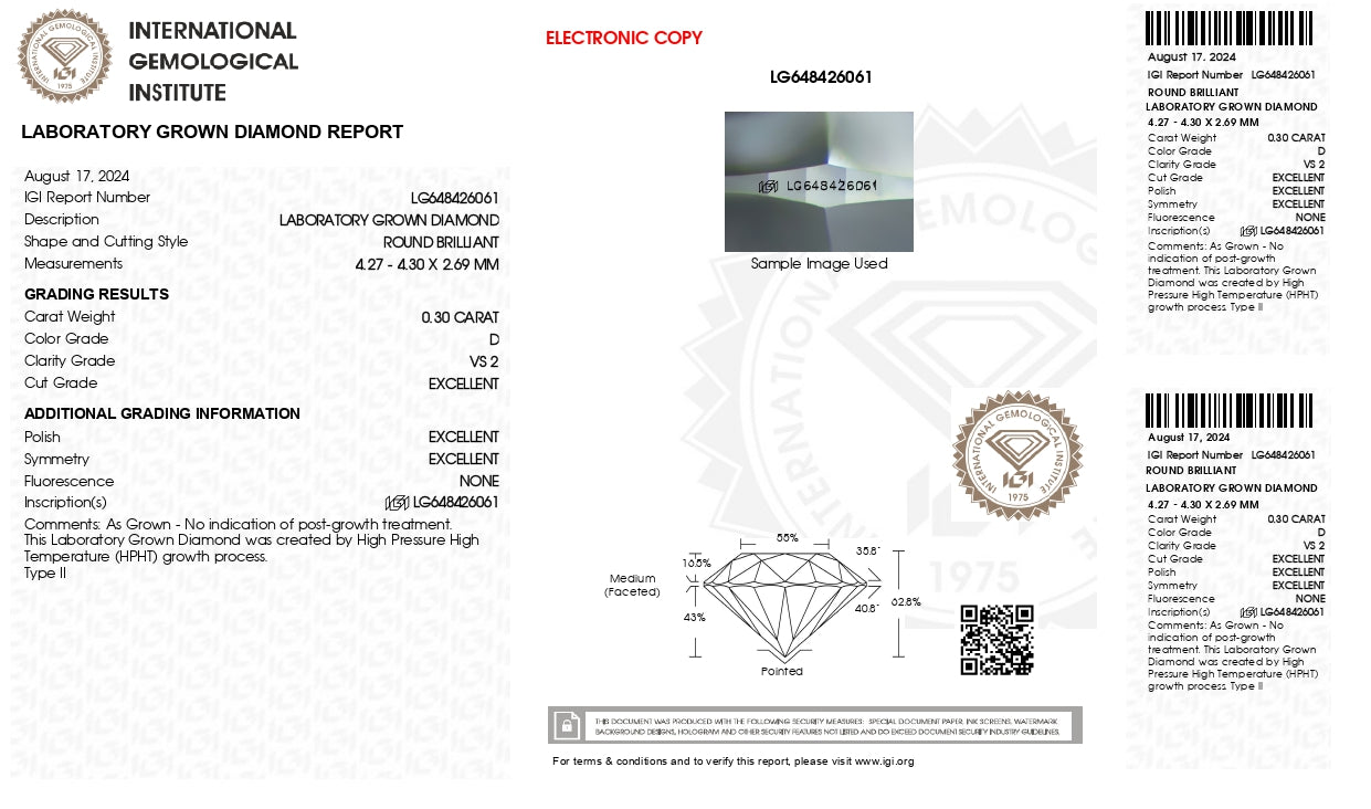 DIAMANTE DE LABORATORIO IGI CORTE BRILLANTE 0.30 CTS D VS2