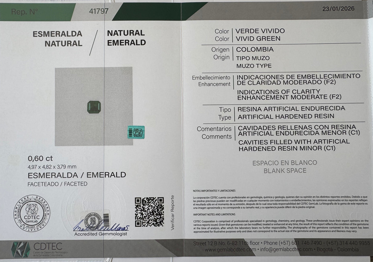 ESMERALDA CDTEC ESMERALDA 0.60 CT 4.97 X 4.82 MM