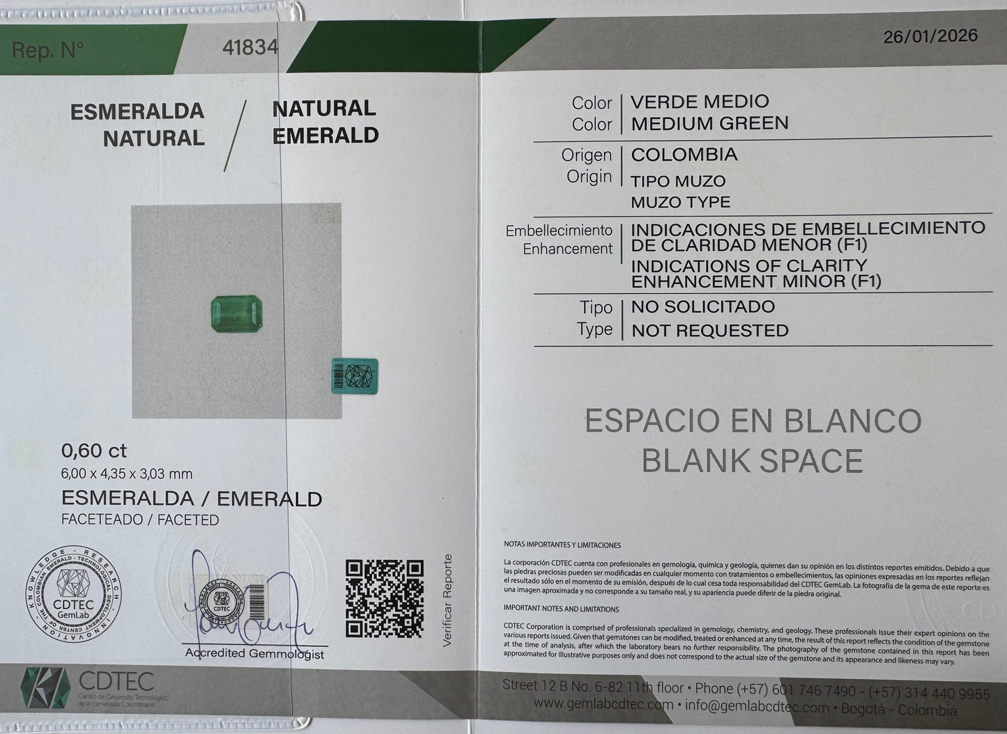 ESMERALDA CDTEC ESMERALDA 0.60 CTS 6.00 X 4.35 MM