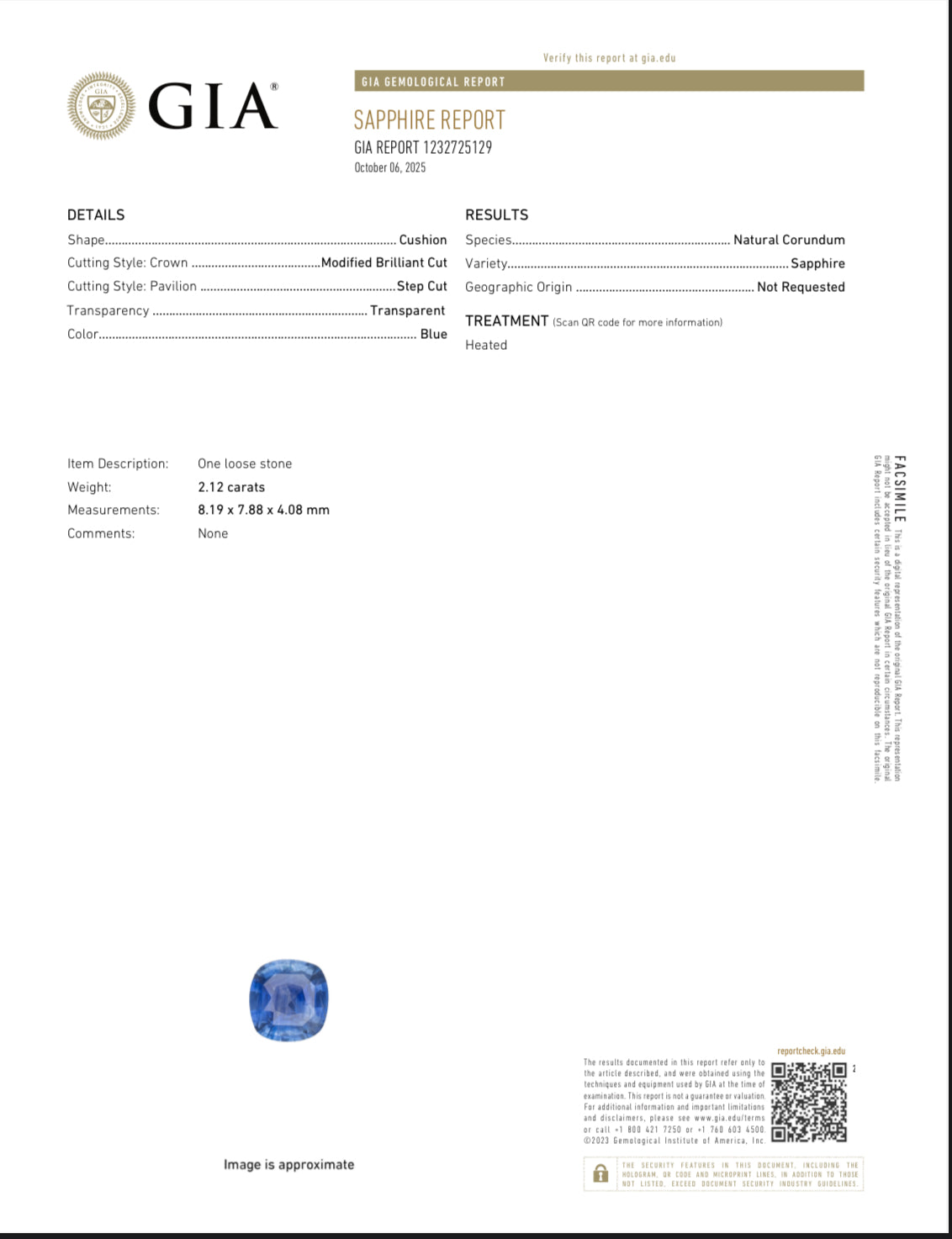 ZAFIRO AZUL CEYLON GIA  2.12 CTS