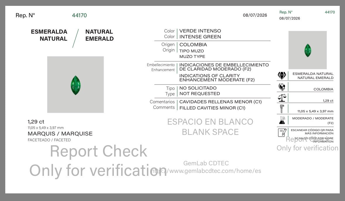 ESMERALDA CDTEC  MARQUISSE 1.29 CTS 11.05 X 5.49 MM