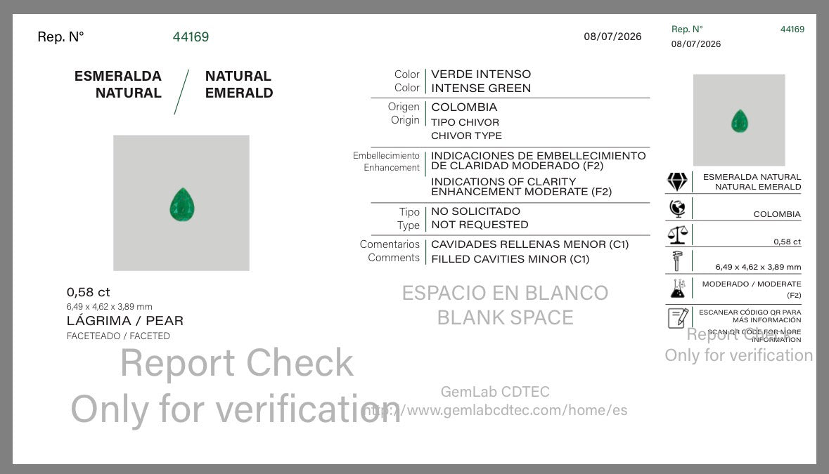 ESMERALDA CDTEC  PERA 0.58   CTS 6.49 X 4.62  MM