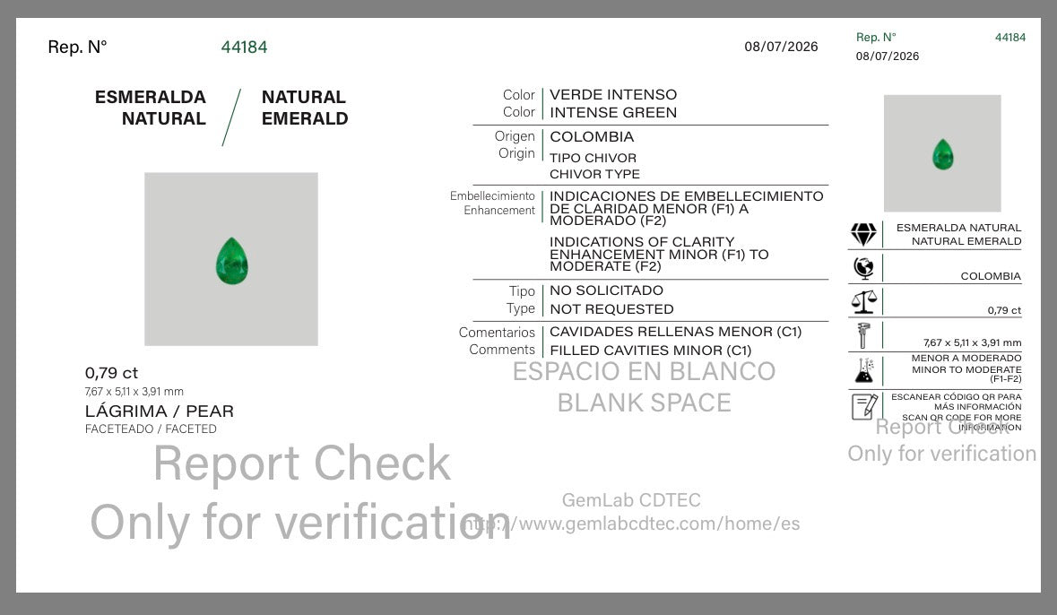 ESMERALDA PERA  CDTEC  0.79  CTS 7.67 X 5.11  MM