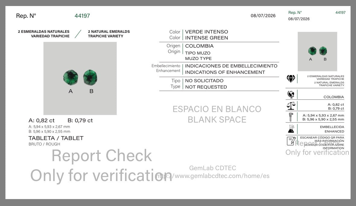 PAR ESMERALDAS CDTEC TRAPICHE  1.61 CTS