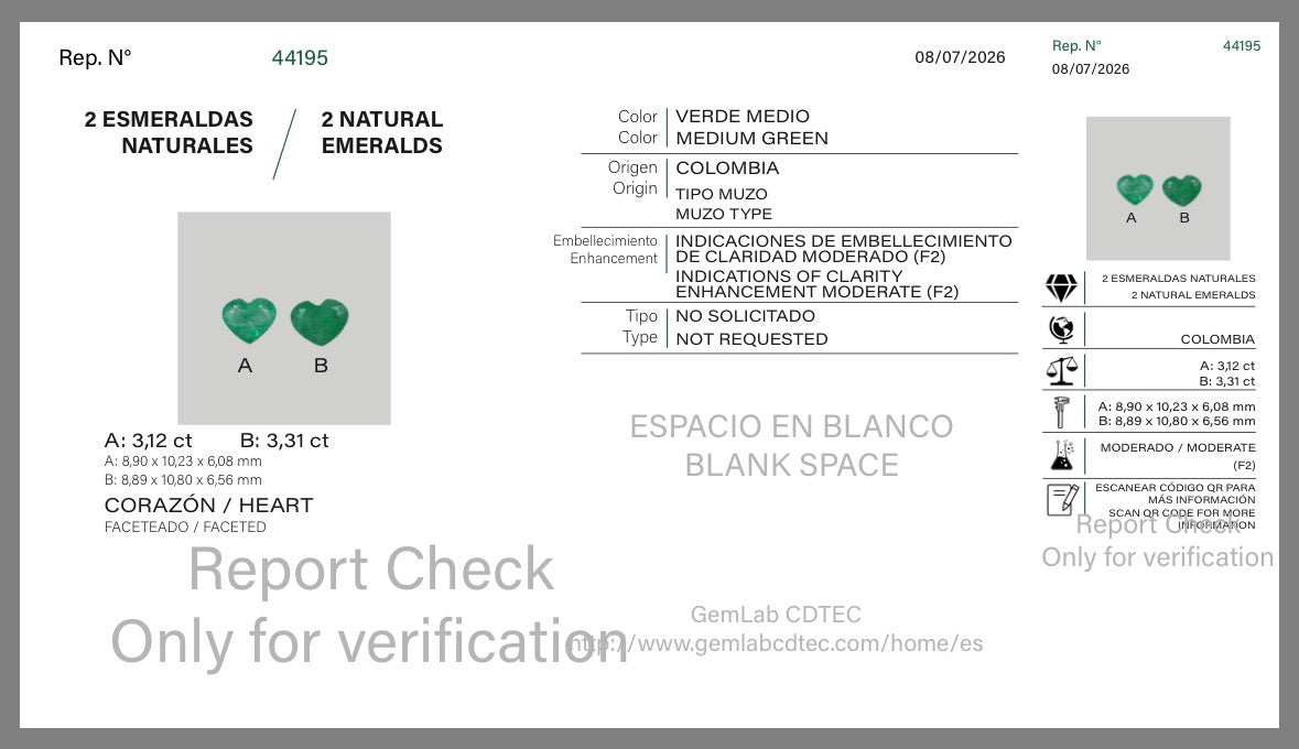 PAR ESMERALDAS CDTEC CORAZON 6.43 CTS