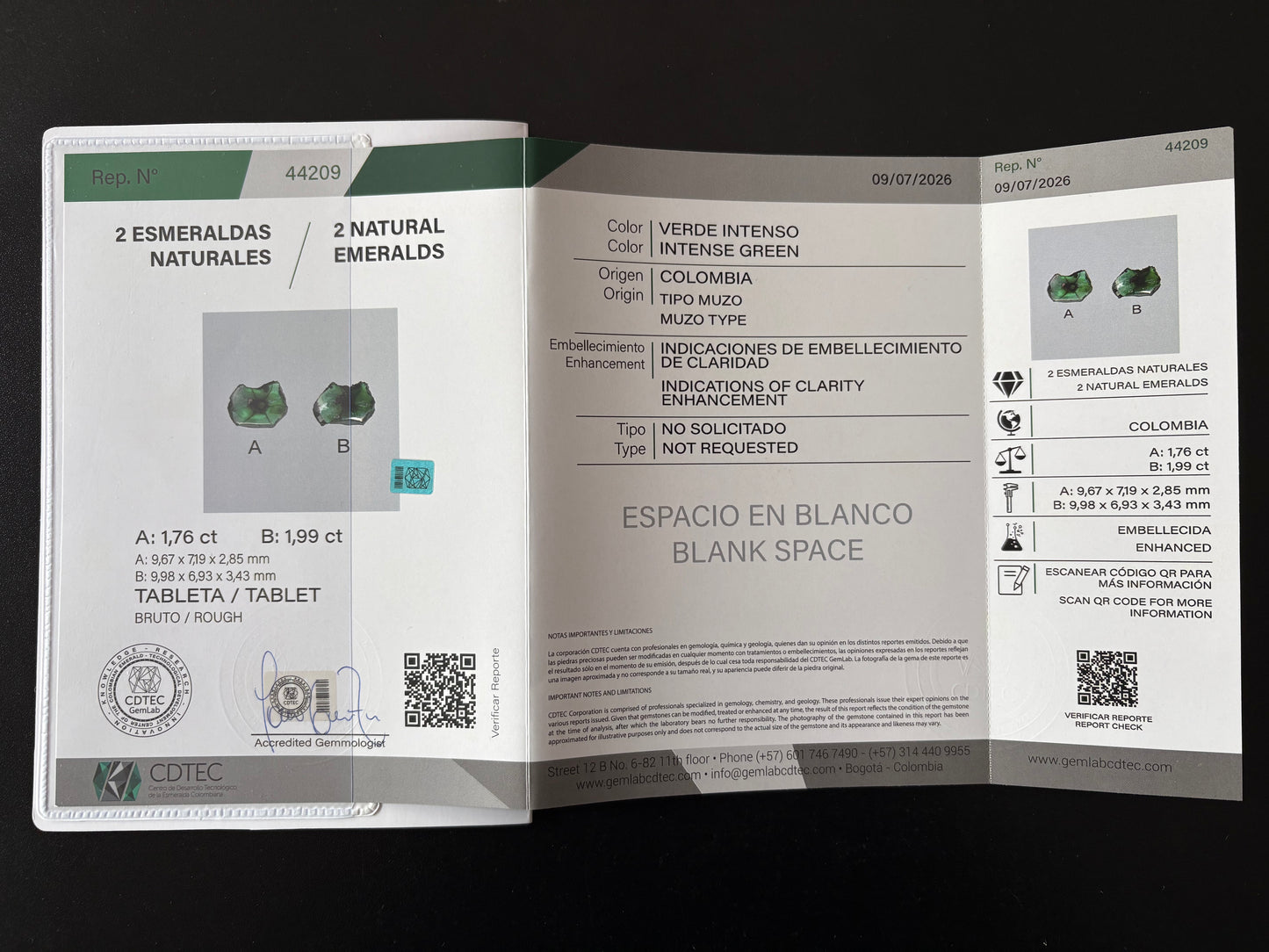 PAR ESMERALDAS TRAPICHE CDTEC 3.75 CTS