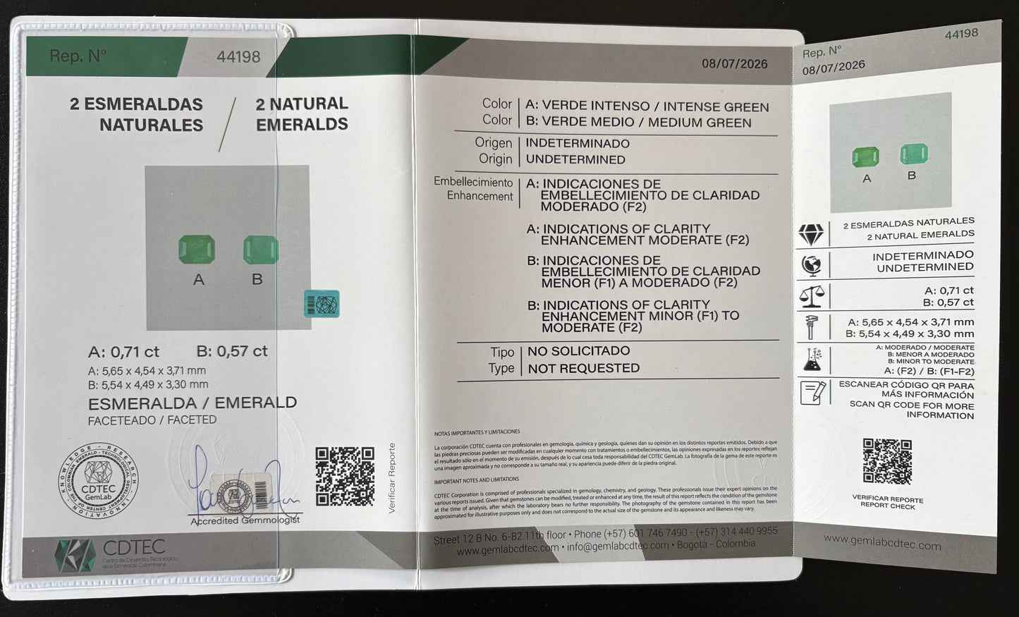 PAR ESMERALDAS  CDTEC 1.28 CTS 5.65 X 4.54 MM