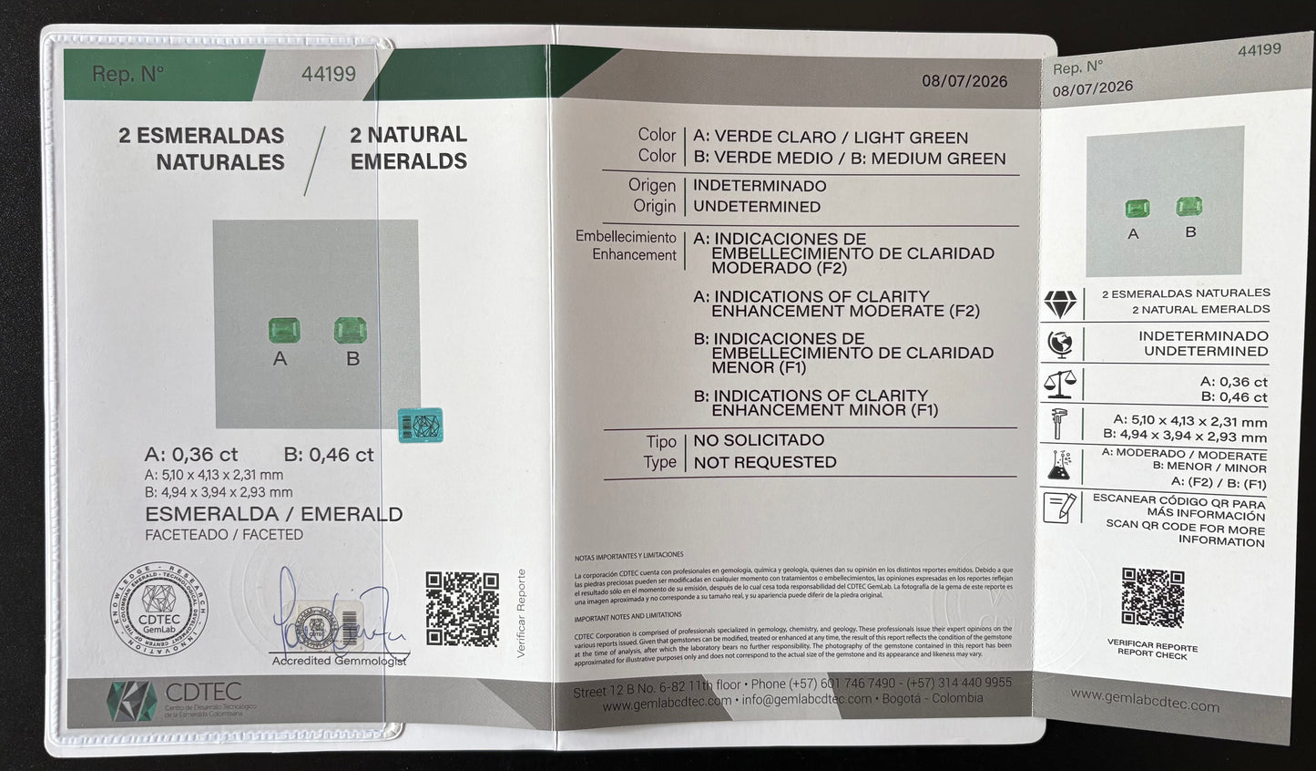 PAR ESMERALDAS  CDTEC 0.82 CTS 5.10 X 4.13 MM