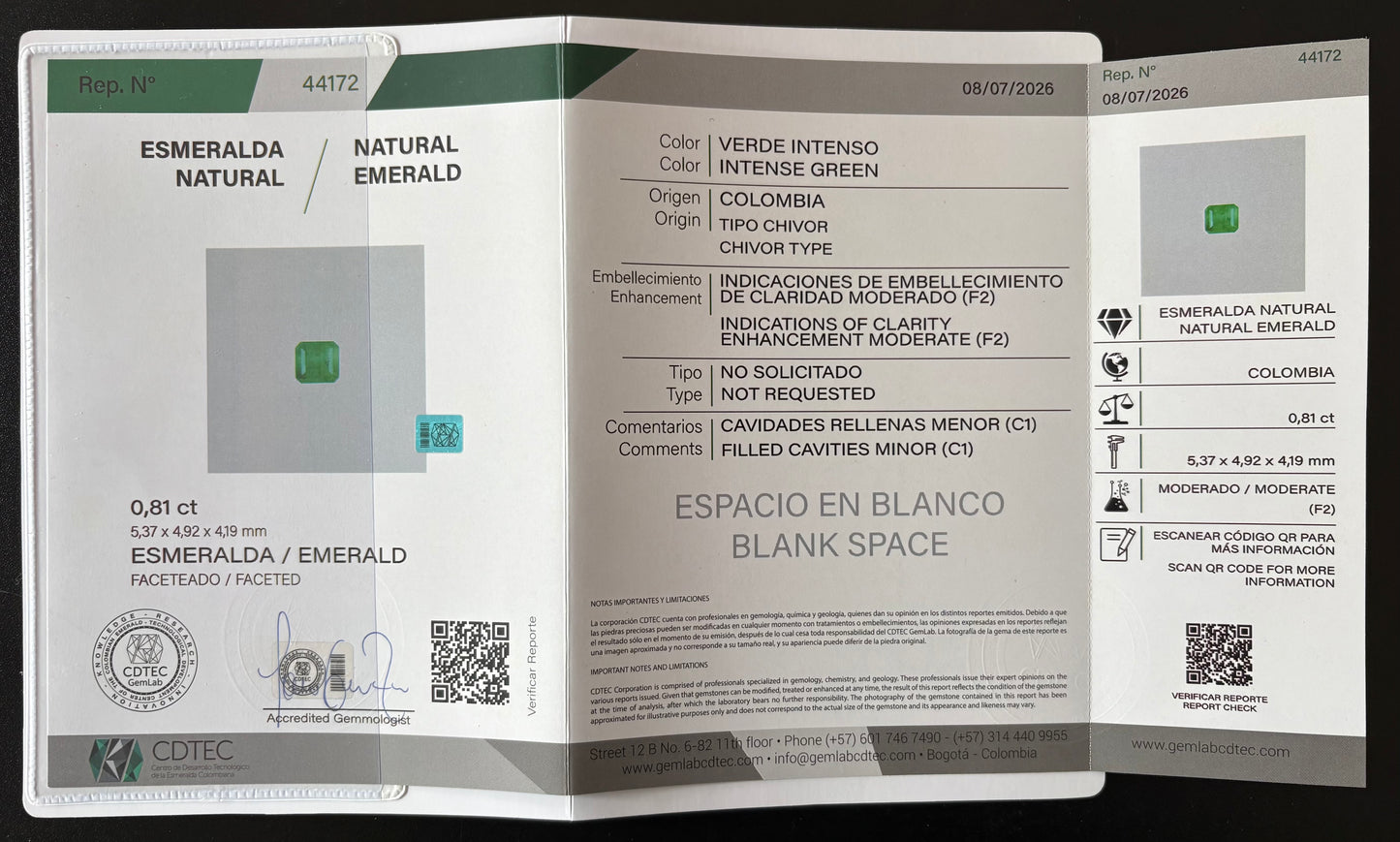 ESMERALDA CDTEC  SQUARE 0.81 CTS 5.37 X 4.92 MM