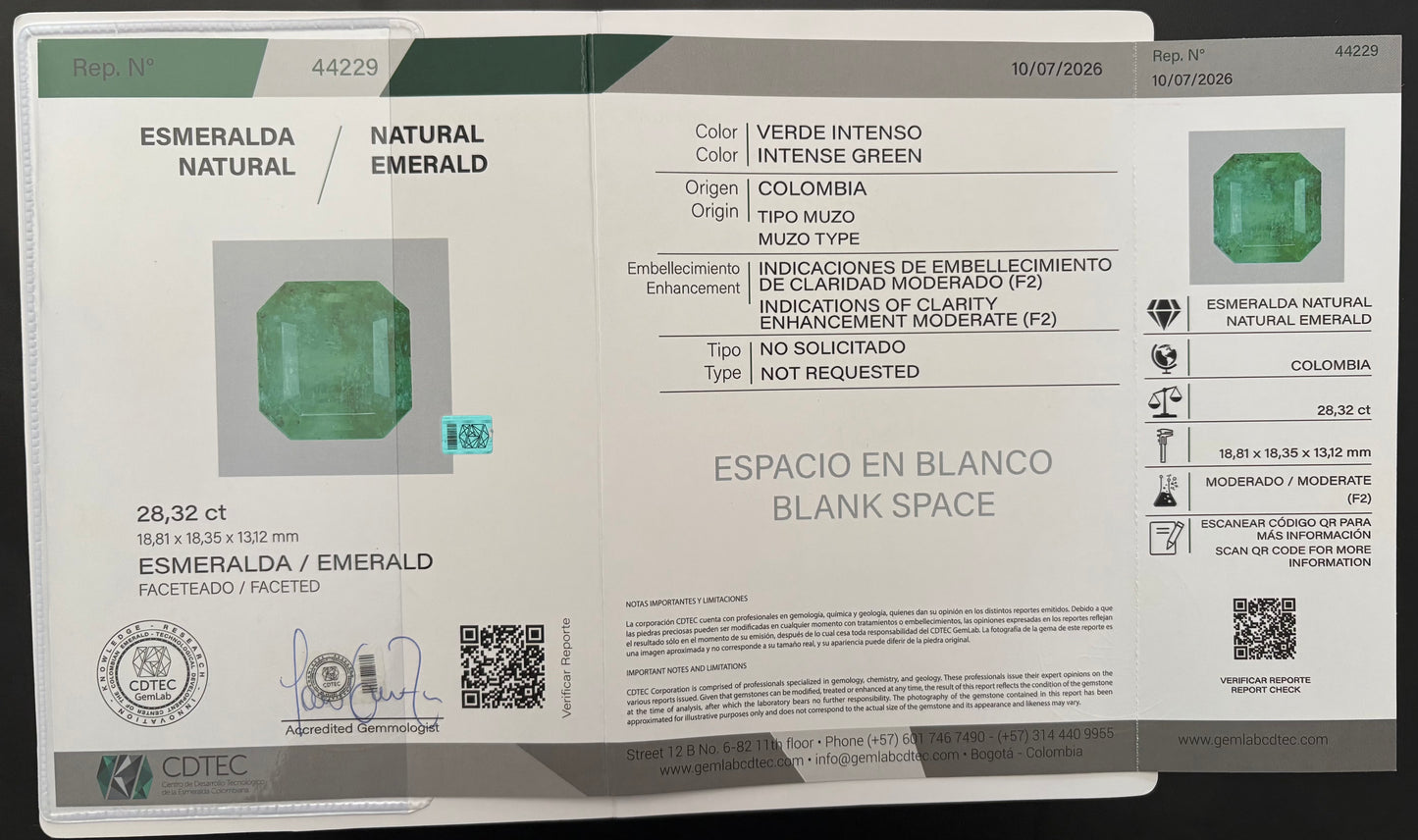 ESMERALDA CDTEC SQUARE  28.32 CTS