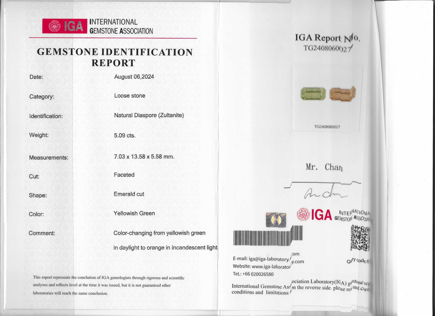 ZULTANITA CERTIFICADA IGA 5.09 CT