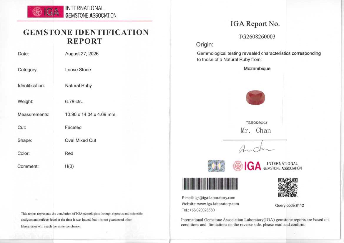 RUBY IGA OVAL MIXED 6.78 CTS  10.96 X 14.04 X 4.69 MM