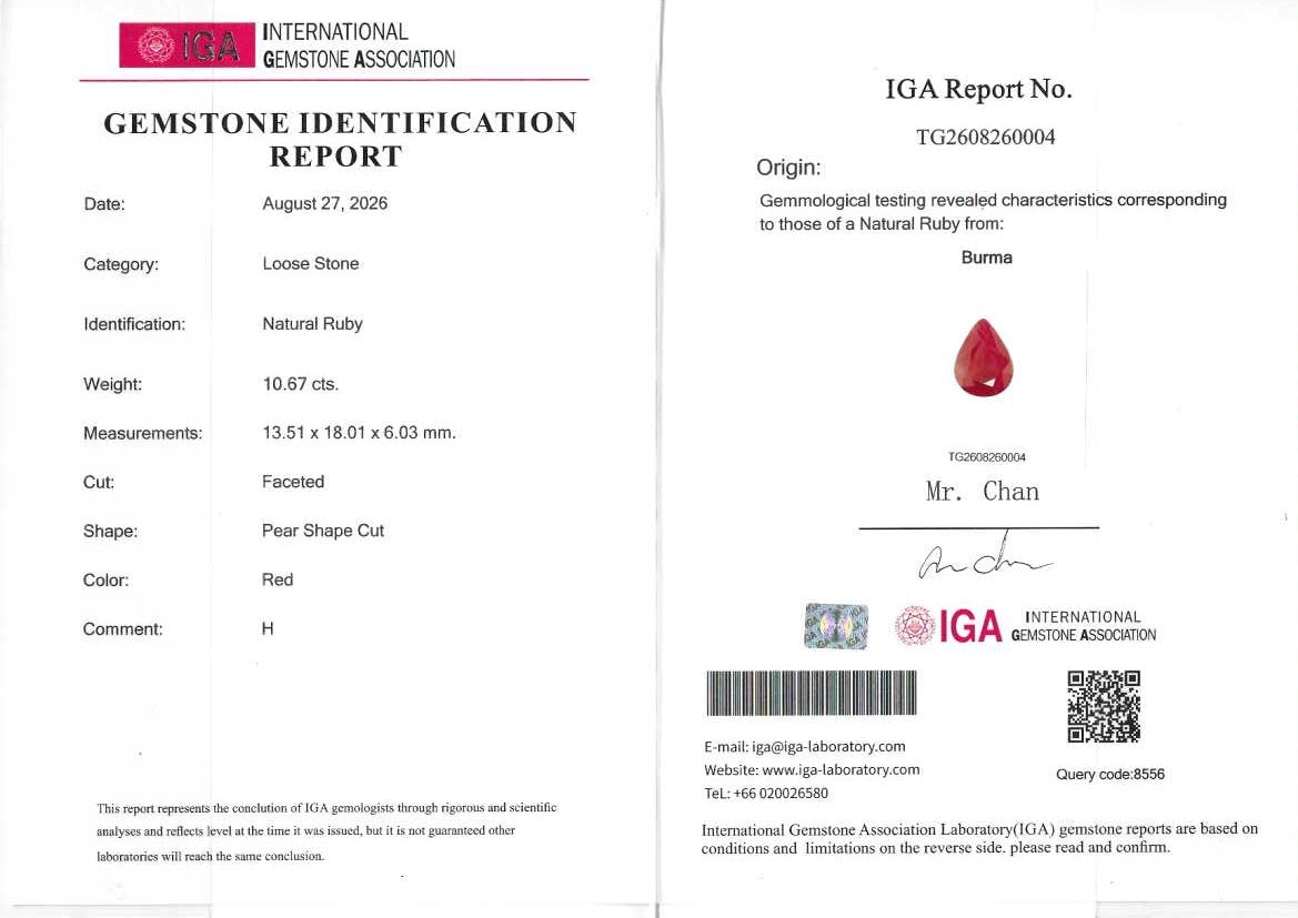 RUBY IGA PERA 10.67 CTS  13.51 X 18.01 X 6.03 MM