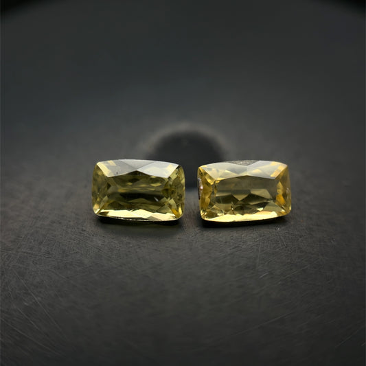 PAR DE BERILO AMARILLO CORTE CUSHION ALARGADO 6 X 4 MM 0.950 CTS